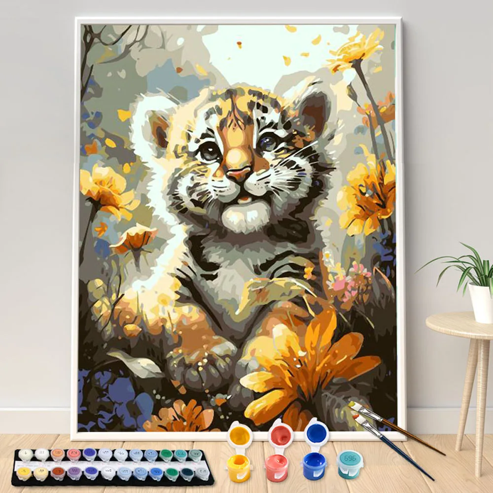 

Hand Painted Cartoon Tiger Landscape Oil Painting By Numbers Dropshipping Kit Seascape DIY Acrylic Artwork Canvas Art Gift Home