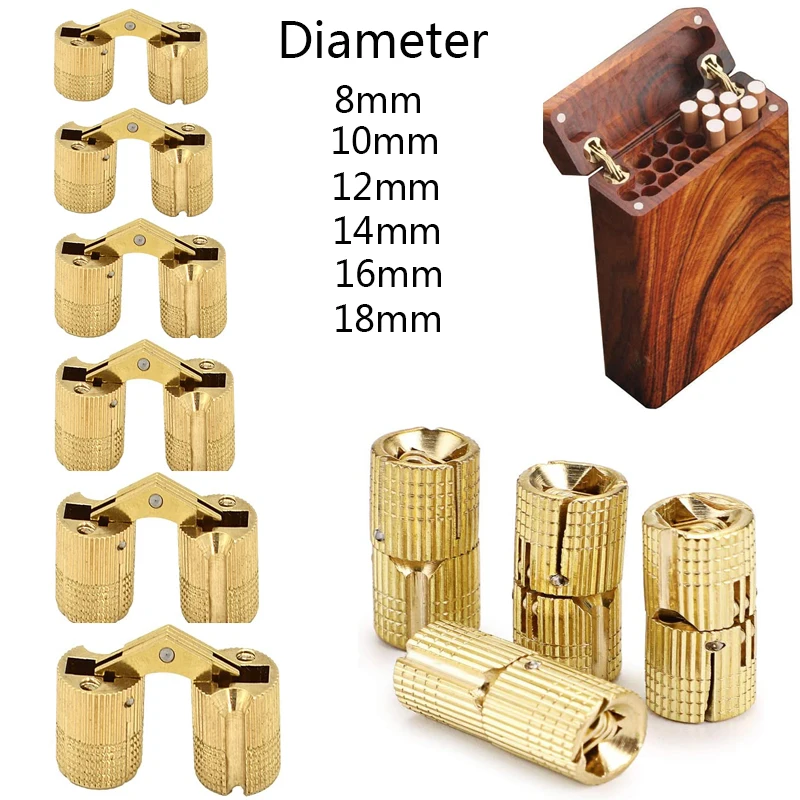 

8-18mm Coppe Brass Barrel Hinges Concealed Cabinet Cylindrical Hidden Invisible Brass Door Hinges Mount For Furniture Hardware