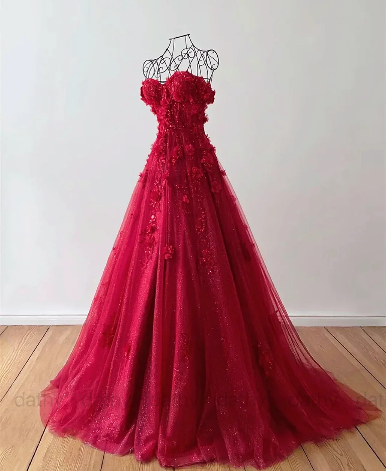 

Женское вечернее платье-трапеция Dathy, красное платье трапециевидной формы с 3d-рисунком, без бретелек, кружевное платье принцессы для выпускного вечера, 2023