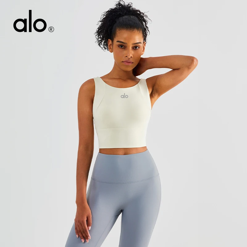 Одежда для йоги в стиле ALO，Женский белый спортивный бюстгальтер с фиксированной