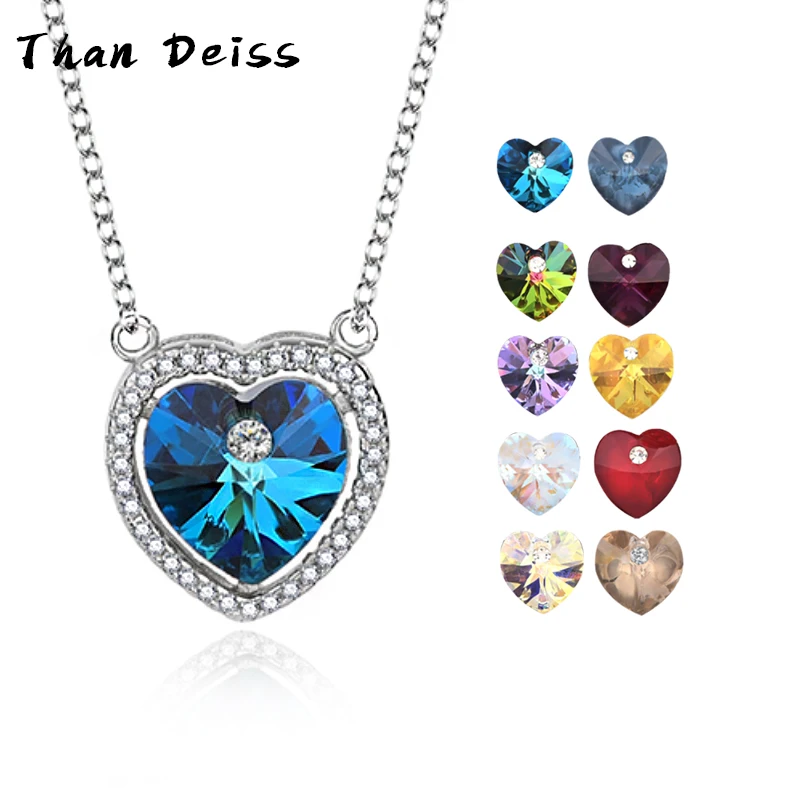 

S925 Sterling Silver Fashion Ocean Heart Peach Heart Ladies Collarbone Necklace Using Austrian Crystal Elements Pendant