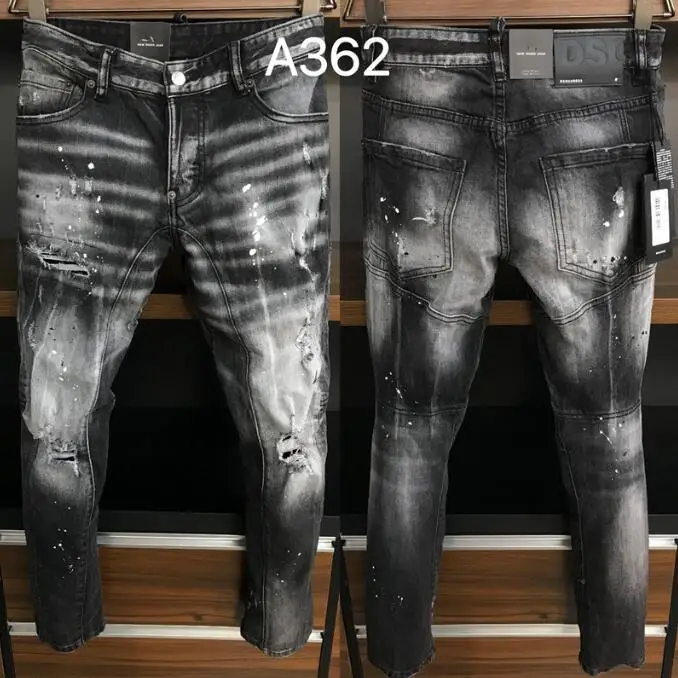 

Black Retro Moto Biker Denim Jean Cheap Men Trousers D2 Distressed Slim Cut Jeans Slim Fit Jeans