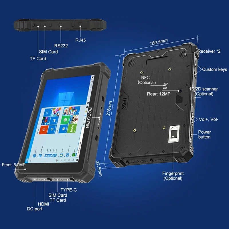 10 1 &quotWindows 11 i5-10210YPro RJ45 RS232 4G Lte HDMI Intel Промышленный планшет 1D 2D сканер штрих-кода NFC