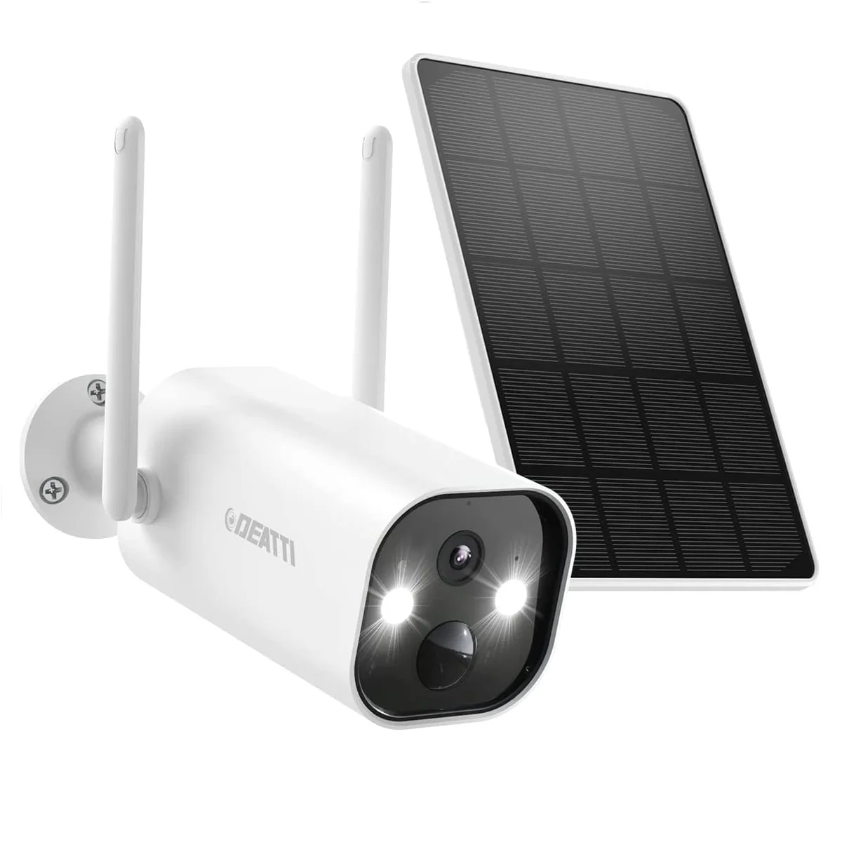 

DEATTI 2K Solar Wireless Outdoor WiFi Surveillance Camera, IP Camera Batteries, Siren, PIR Motion Detection, Color Night Vision
