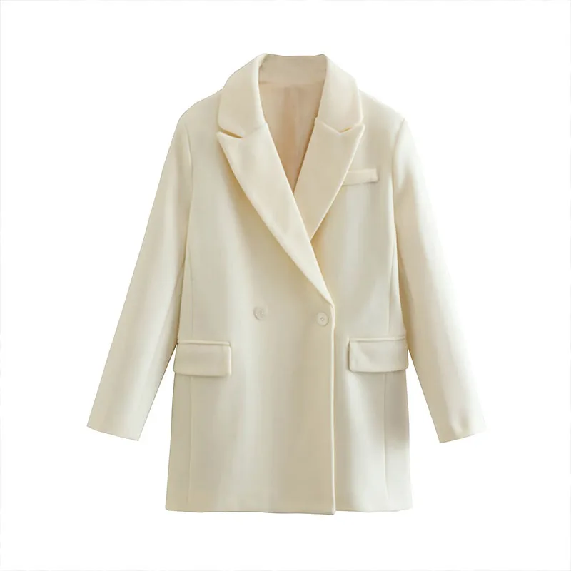 

ZATRHMBM Women 2022 Autumn Fashion Double Breasted Short Overcoat Vintage Long Sleeve Female Outerwear Chic Overshirt