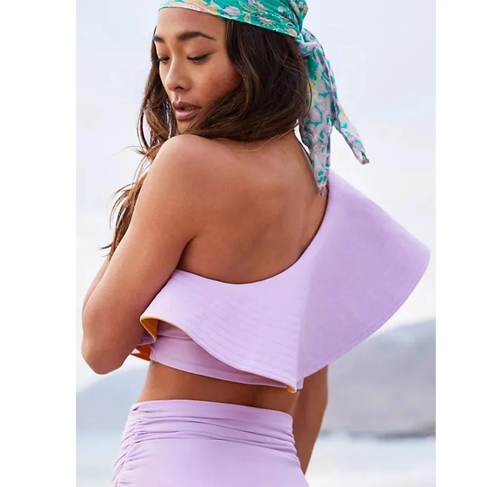 Однотонный раздельный купальник с оборками комплект асимметричной пляжной