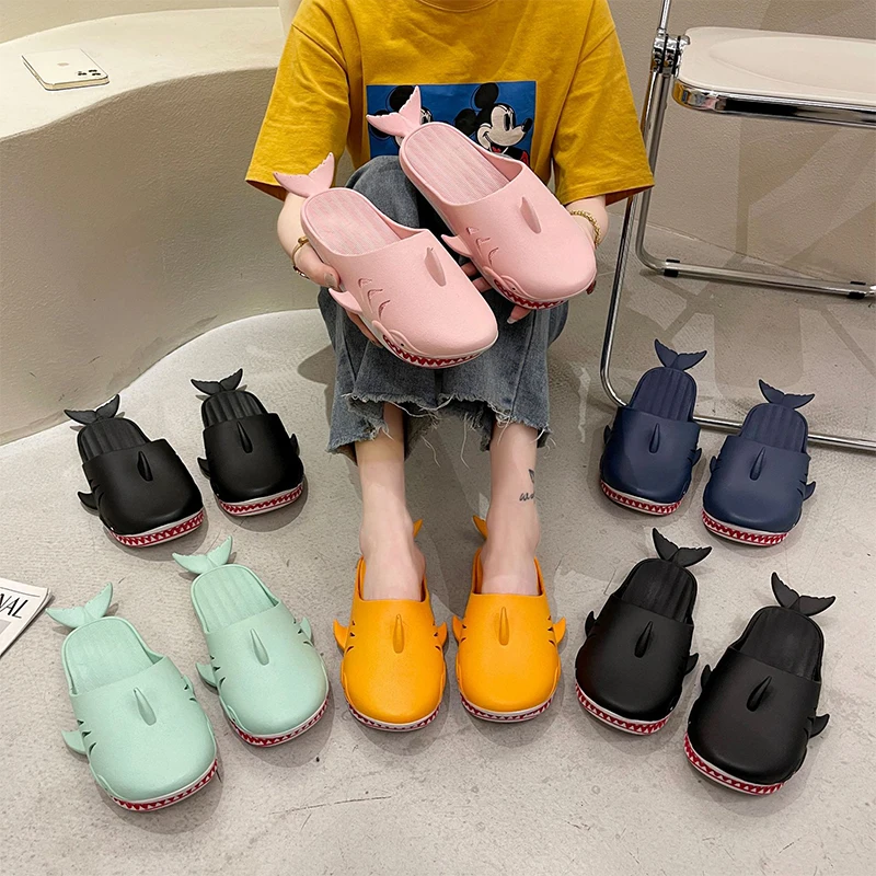 Personality Funny Shark Slippers Couple Baotou Women Men Summer Travel Beach Shoes Flip Flop Claquette Pantufa Feminina 2022