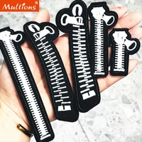 5pcsset black cool zipper diy embroidered iron on patches sew on badges patch for clothing backpack stickers