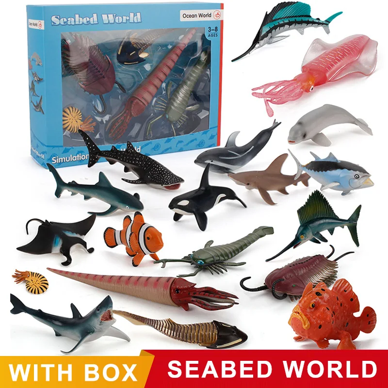 Simulation Seabed World Marine Life Whale Shark Dolphin Manta Ray Sailfish Fish Action Figures Squid Clownfish Figurines PVC Toy