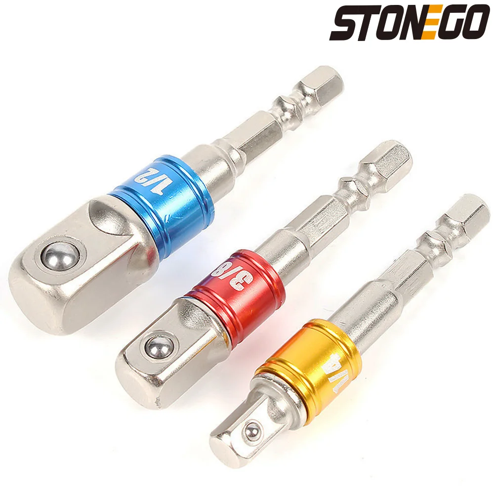 

STONEGO 1PC/3PCS Impact Grade Socket Adapter/Extension, Turns Power Drill Into High Speed Nut Driver 1/4", 3/8",1/2"
