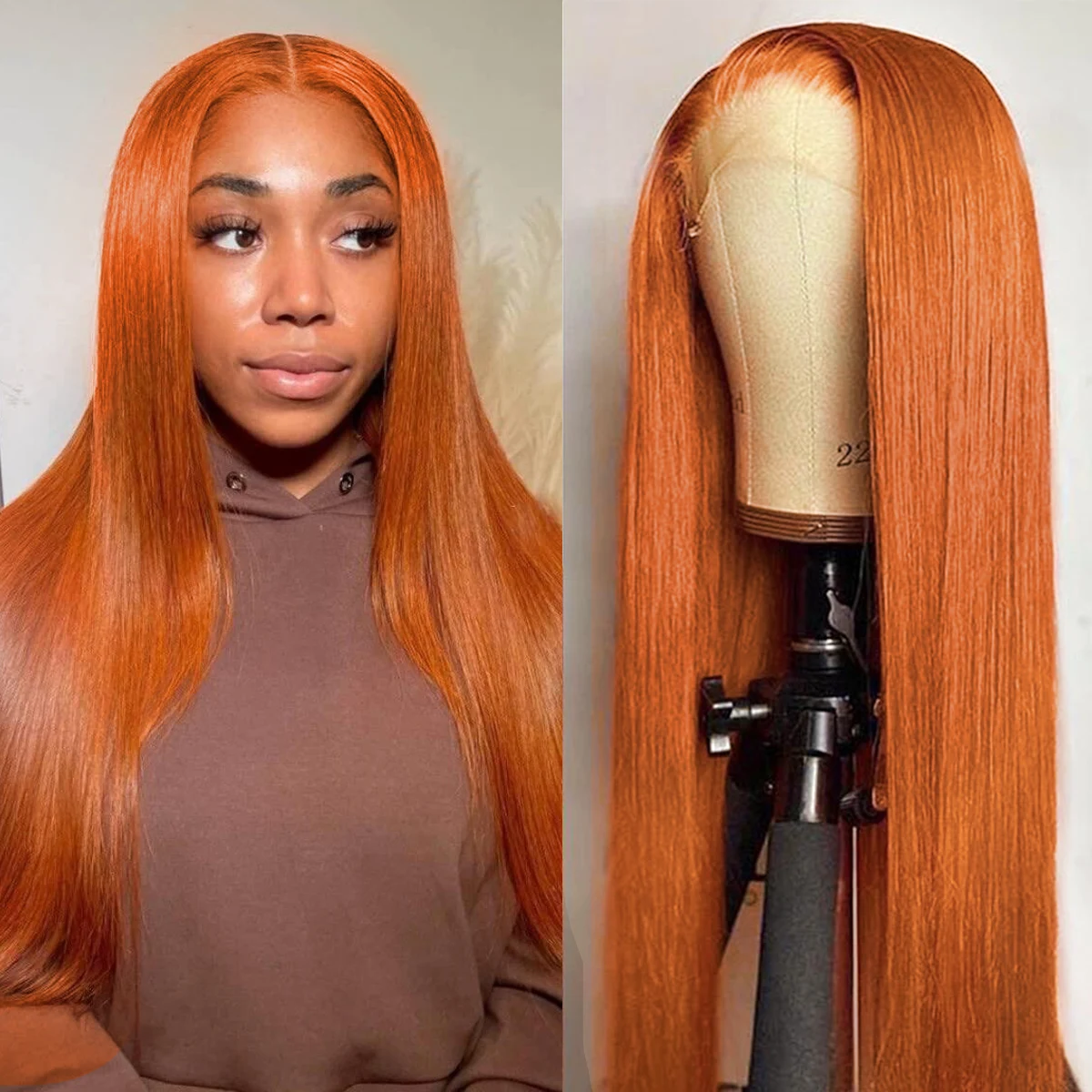 

Ginger HD Lace Front Wig Bone Straight Colored Human Hair Wigs Pre Plucked Transparent 4x4 Lace Front Human Hair Wigs For Women