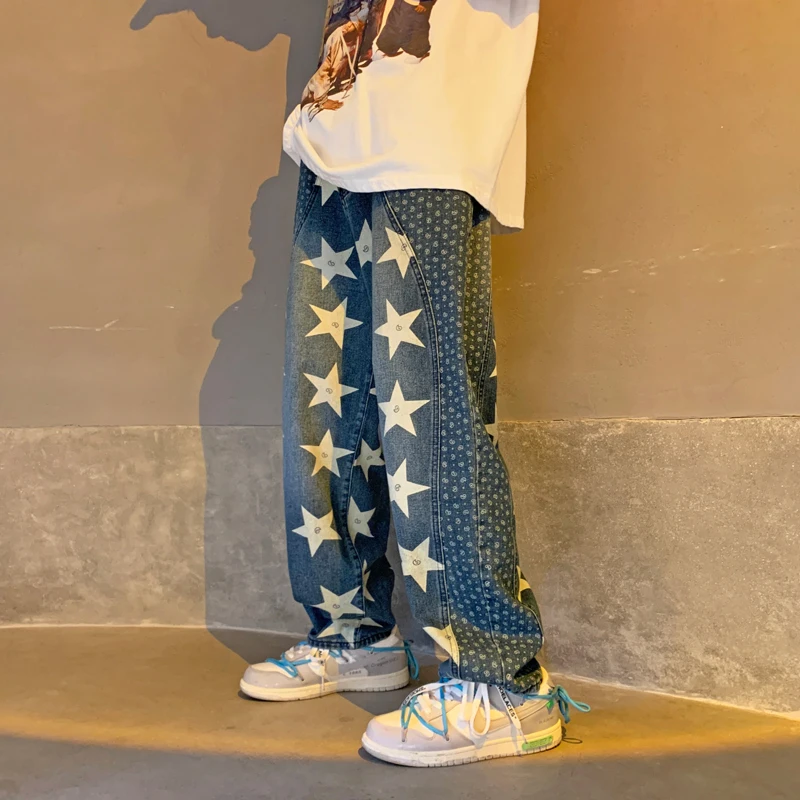 Pants With Stars Hip Hop Jeans Street Wear Vintage Men Straight Trousers Printed Man Streetwear Women's Men's Trendyol Baggy