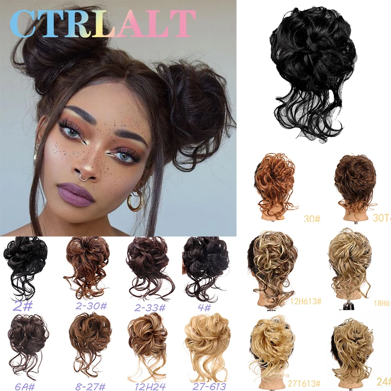 

CTRLALT Synthetic Bun Bun Messy Curls Band Elastic Hair Clip Grabber Wig Piece Women Hair Clip Black Brown