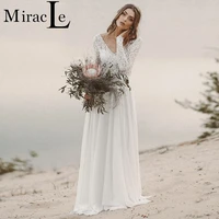2022 popular elegant v neck wedding dresses for women a line long sleeve wedding gown for bride lace backless vestidos de novia
