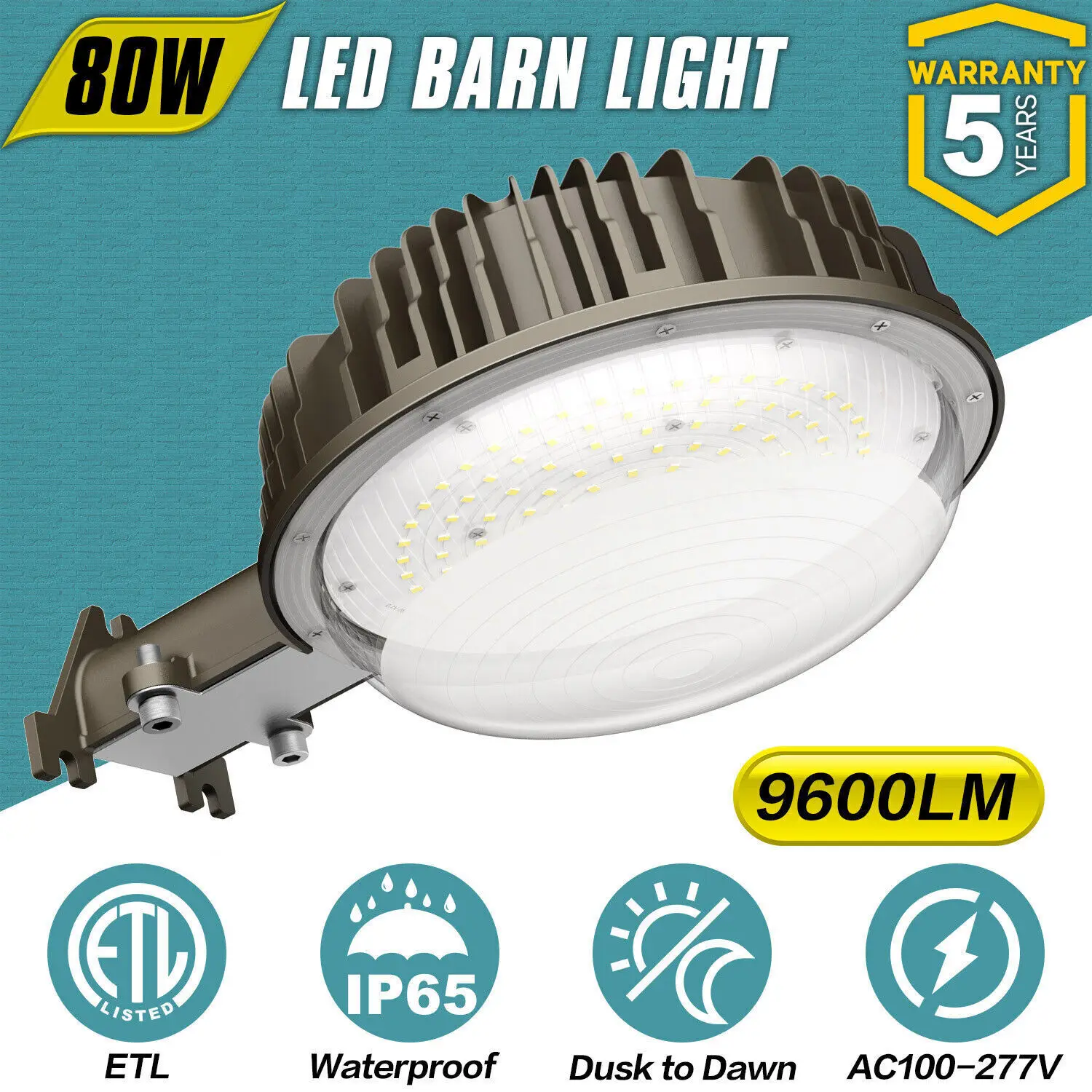 LED Barn Light, 80W Dusk to Dawn Outdoor Light 5000K Daylight 9600LM IP65 Waterproof Yard Lights with Photocell for Barn Garage
