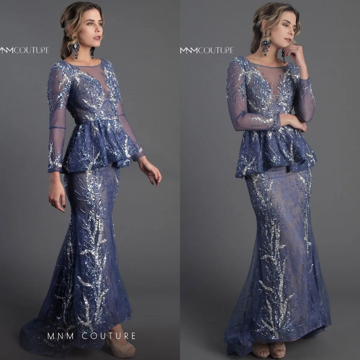 

Navy Blue Beaded Mother of the Bride Dresses Jewel Neck Long Sleeve Lace Wedding Guest Dress Plus Size Evening Gowns