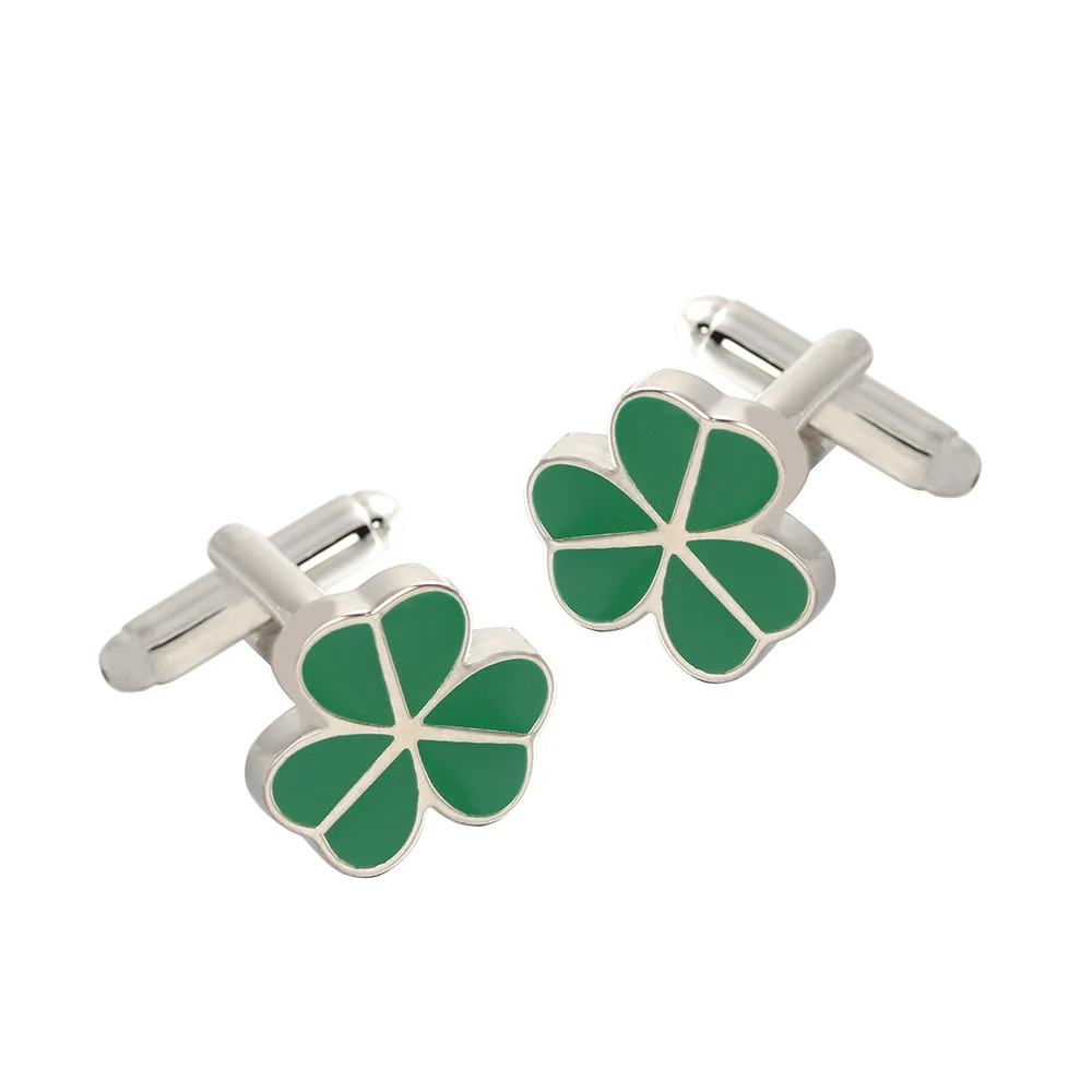 

Зеленые эмалевые посеребренные рубашки-Запонки Shamrock