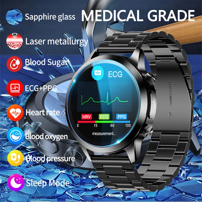 

Sapphire Glass Laser Treatment Accurate Measure Blood Sugar Smart Watch Men ECG+PPG Health Blood Pressure Sport Smartwatch 2023