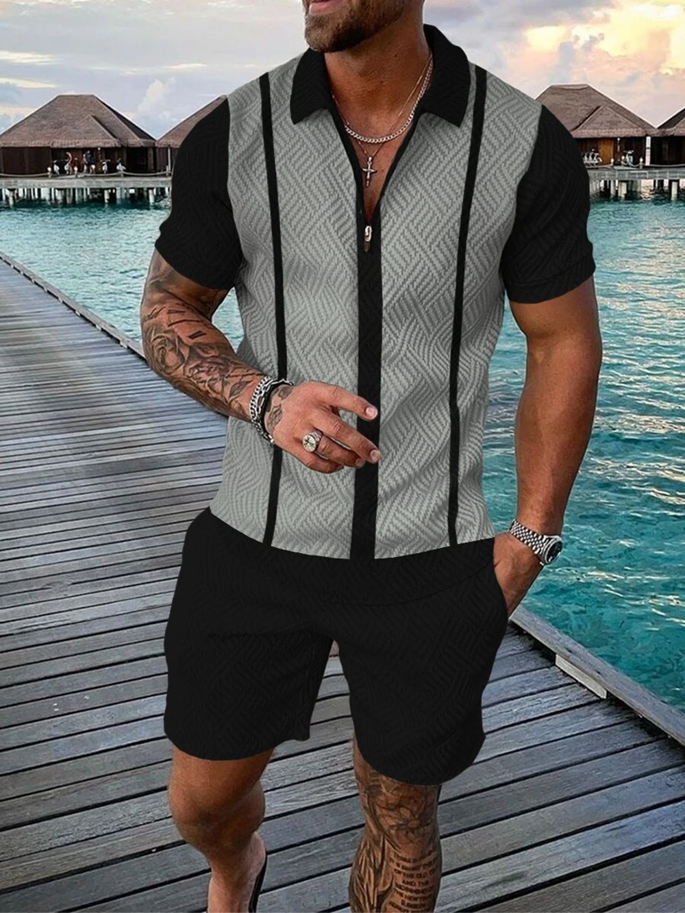 

Men'S Tracksuit Summer Short Sleeve Polo Shirt And Shorts Suit Two-Piece Set Male Golf Sport Gym Clothing Streetwear For Men