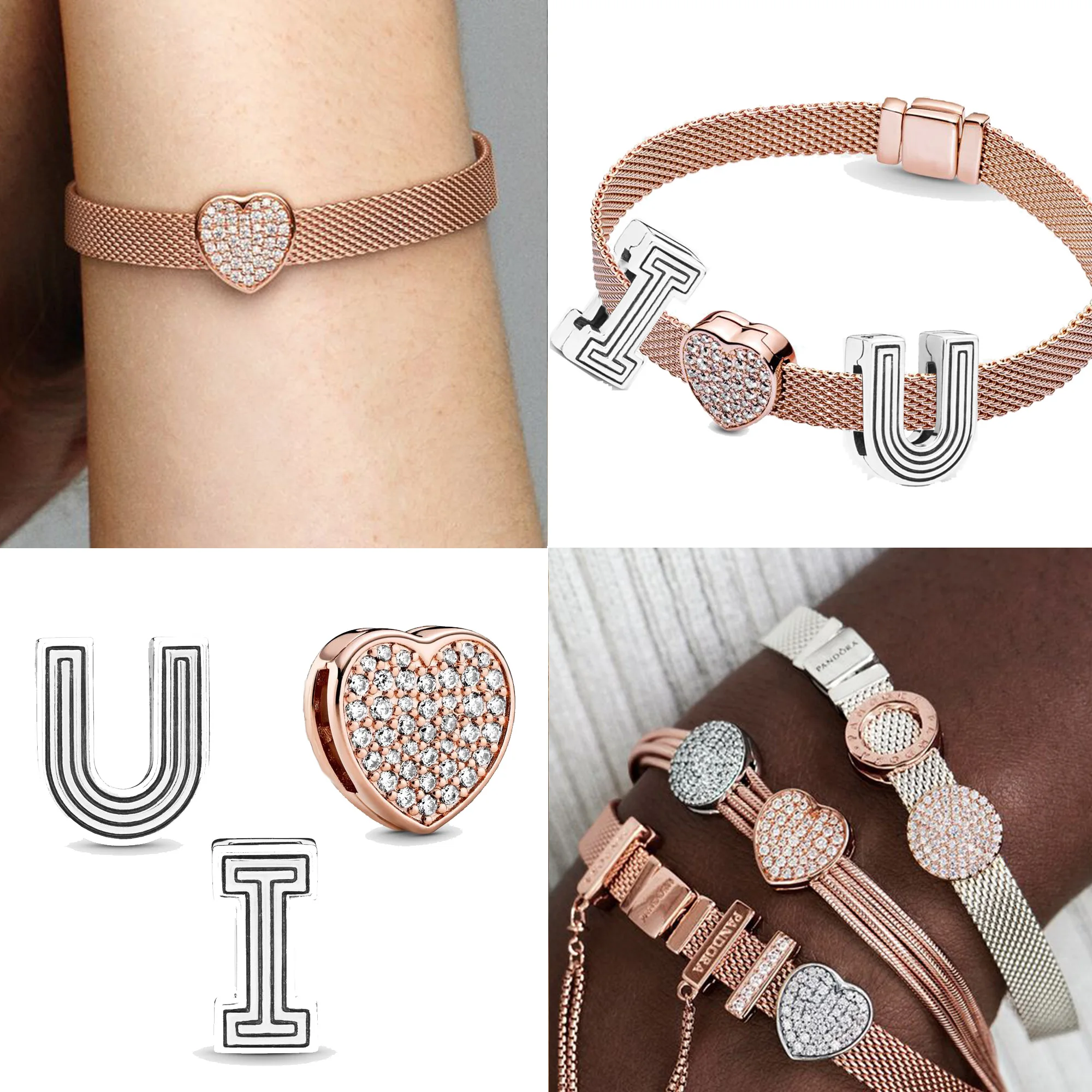 Браслет из серебра 520 пробы в виде сердца буквы U I