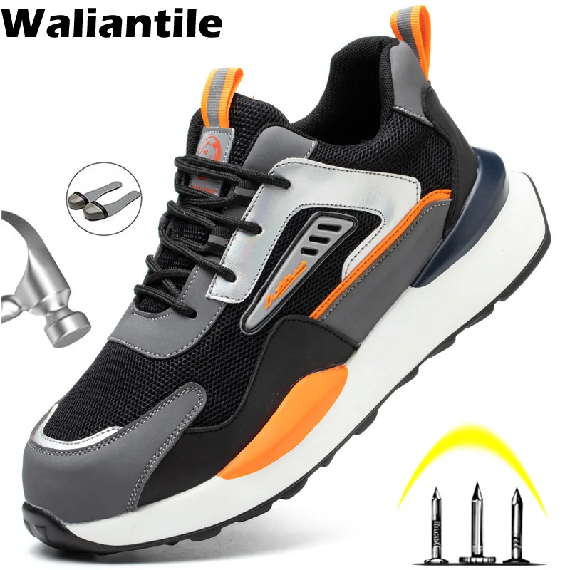 

Waliantile Non-slip Safety Work Shoes Men Security Puncture Proof Construction Safety Shoes Sneakers Indestruction Work Boots
