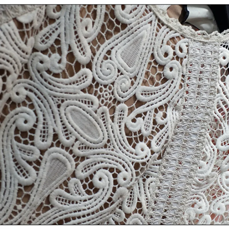 Runway Fashion  Lace Cake Party Dress Luxury Women's O Neck Flare Sleeve Hollow Out White Cascading Ruffles Long Vestidos