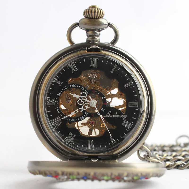 Antique Retro Mechanical Automatic Pocket Watch Casual Fashion Women Pendant with Chain Watches Gift
