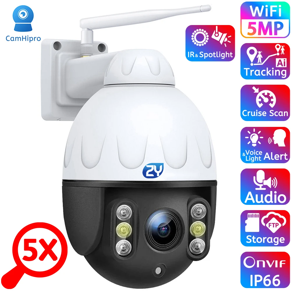 

Outdoor Wifi Surveillance Camera 20X Zoom 5MP Color Night Vision 360° PTZ Security Camera Wireless Humanoid Tracking Speed Dome