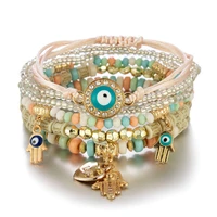 multi layer evil eye crystal bracelet lucky mix color thread women unisex chain handmade beaded prayer bangles jewelry gift