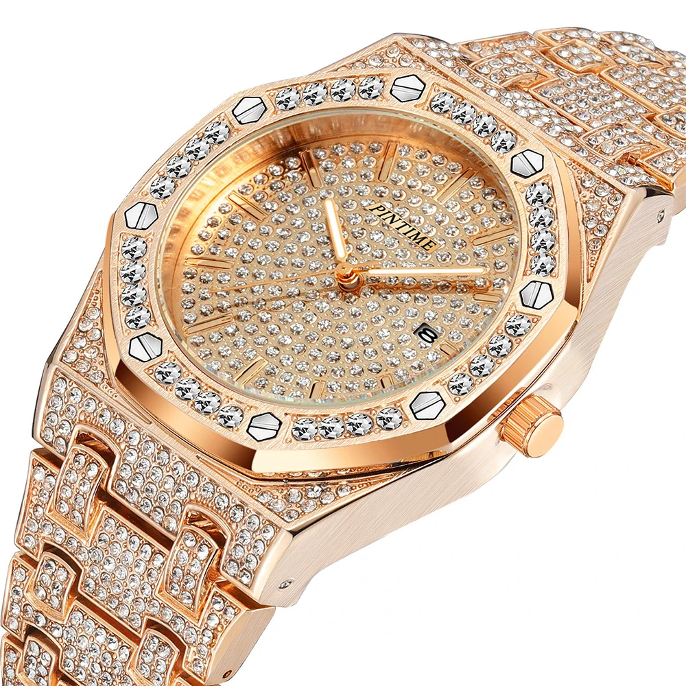 

Iced Out Men Watch Hip Hop Diamond Sparkling Quartz Watches Fashion Classic Arabic Number Waterptoof Clock Dropshipping