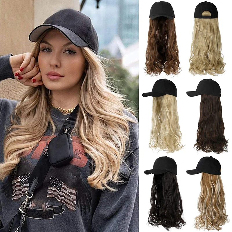 With Hair Extensions Hat Wigs Bone Natural Black Connect Wig