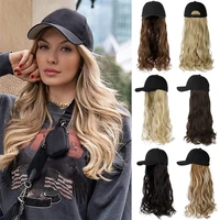 shangzi long wavy synthetic baseball cap hair wig synthetic hat wigsbone natural black connect wig adjustable for women