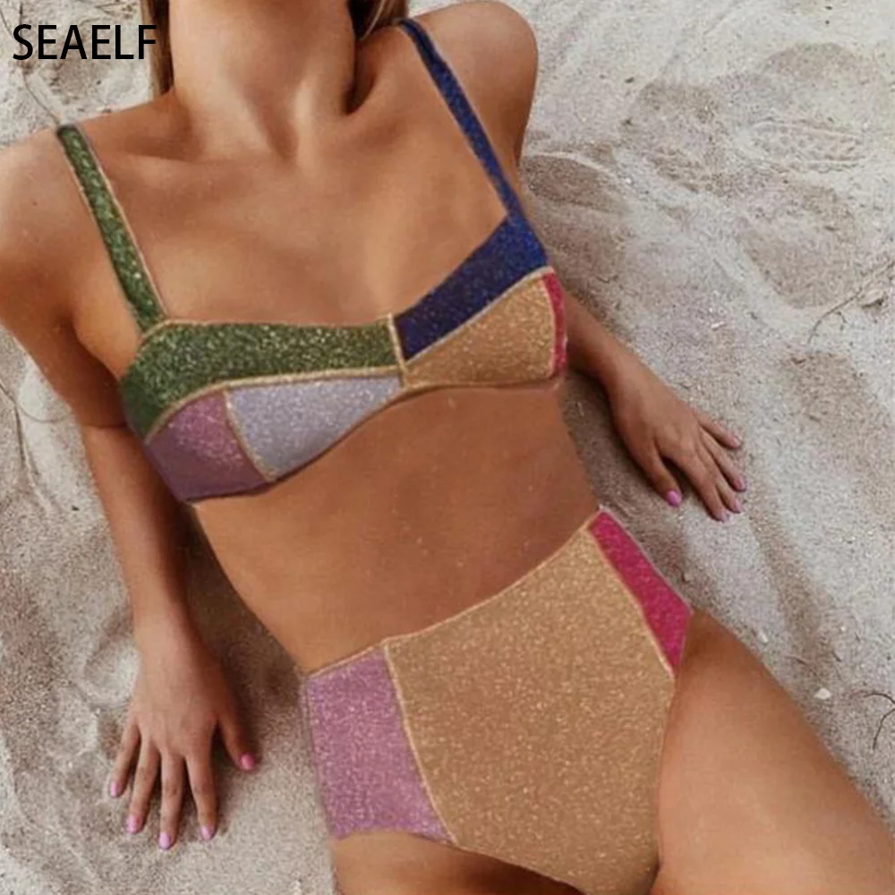 

Summer Luxury Bikini Color Block High Waist Tummy Control Swimsuit Set of Two Fashion Pieces for Women Designer Bathing Suit