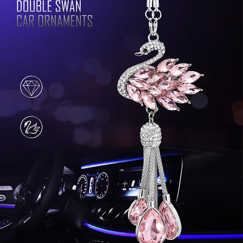 

New Luxury Rhinestone Swan Rearview Mirror Hanging Bling Cute Auto Parts Girls Ladies