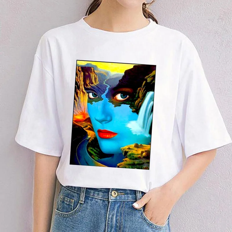 

Summer European/American style art abstract style Vintage Surreal Abstract Psychedelic Print Men's/women's high quality t-shirts