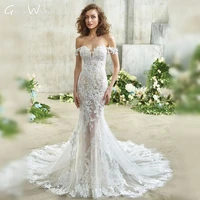 sexy off the shoulder vestido de novia gorgeous lace embroidery mermaid wedding dress boho tulle sweep train robe de mari%c3%a9