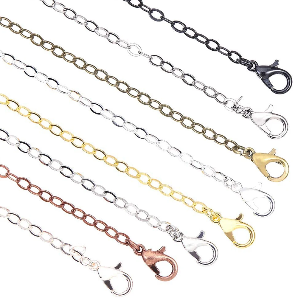 

40 Strands 30'' Necklace Bulk Jewelry Making Silver Chains Cable Link Necklaces with Lobster Clasps for Pendant Making 8Colors