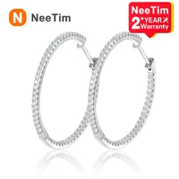 neetim 1 2mm d color moissanite loop earrings for women 925 sterling sliver white gold plated ear studs fine jewelry gift