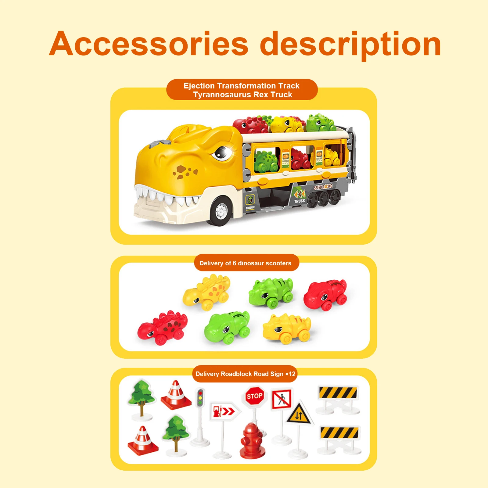 Игрушечный набор для детей с грузовиком-динозавром и гоночной трассой со
