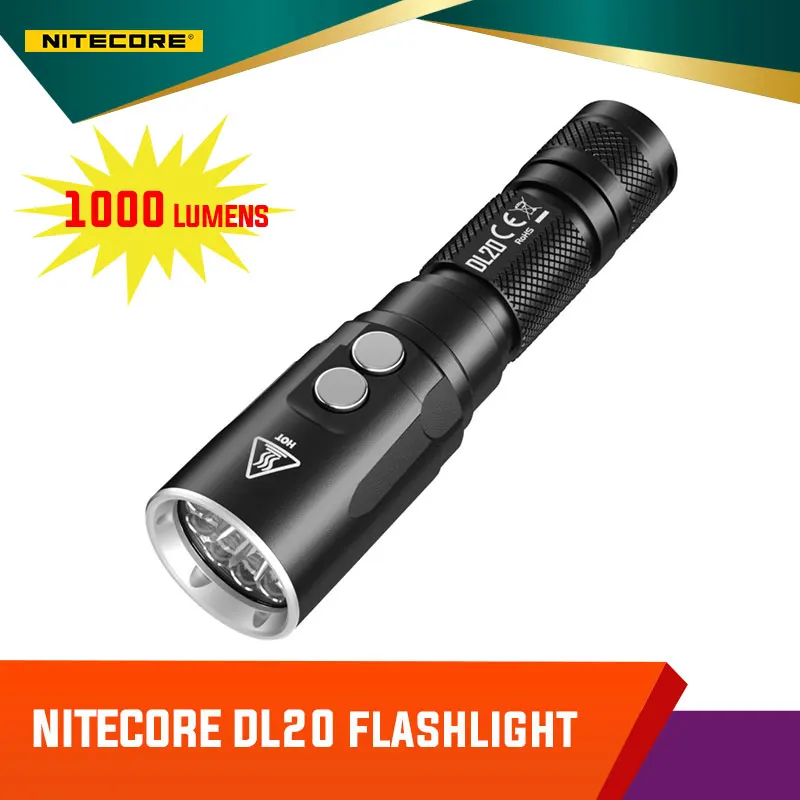 

Nitecore DL20 1000 Lumens Dual Light Source Diving Flashlight Utilizing CREE XP-L HI V3 LED Uses 1 x 18650 or 2 x CR123A Battery