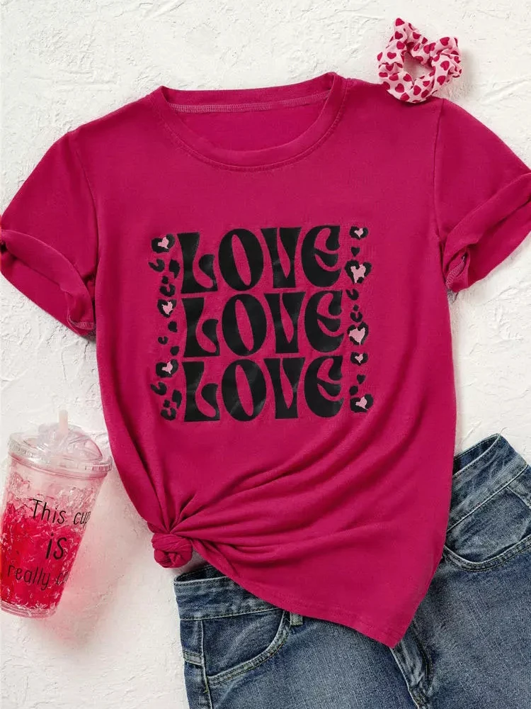 

Женская футболка с леопардовым принтом Love, футболка с круглым вырезом, летняя футболка, новинка 2022, мягкие повседневные шикарные футболки, Ж...
