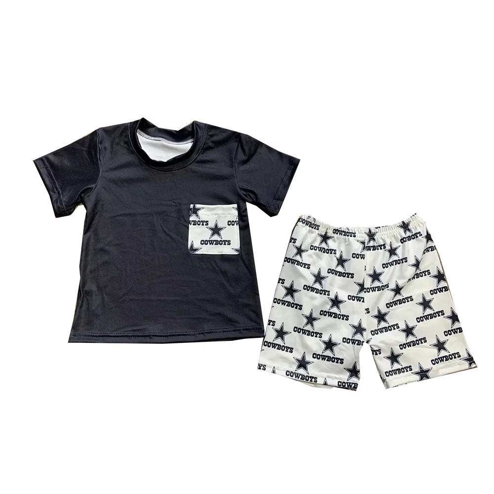 

Оптовая продажа, детские костюмы Cowboys, летний топ с короткими рукавами и карманами, шорты с пентаграммой для маленьких мальчиков