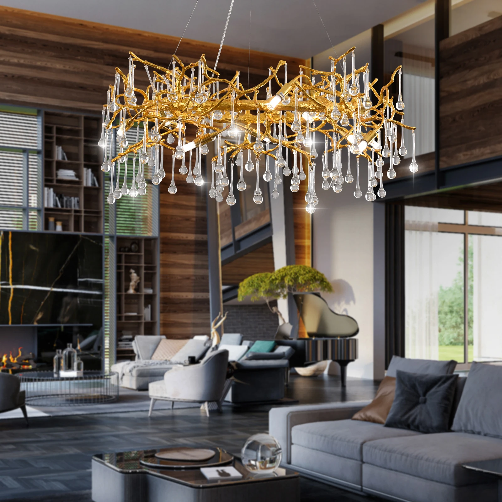 

Modern Rings Branch Crystal Chandelier Round Chandeliers for Living Room Bedroom Luxury Gold Chandelier Light Fixture Lamp