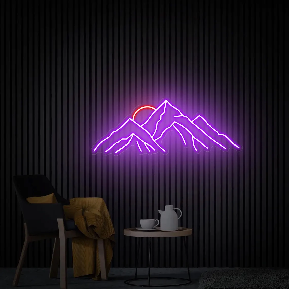 Неоновая вывеска с изображением гор заката восхода солнца настенное искусство