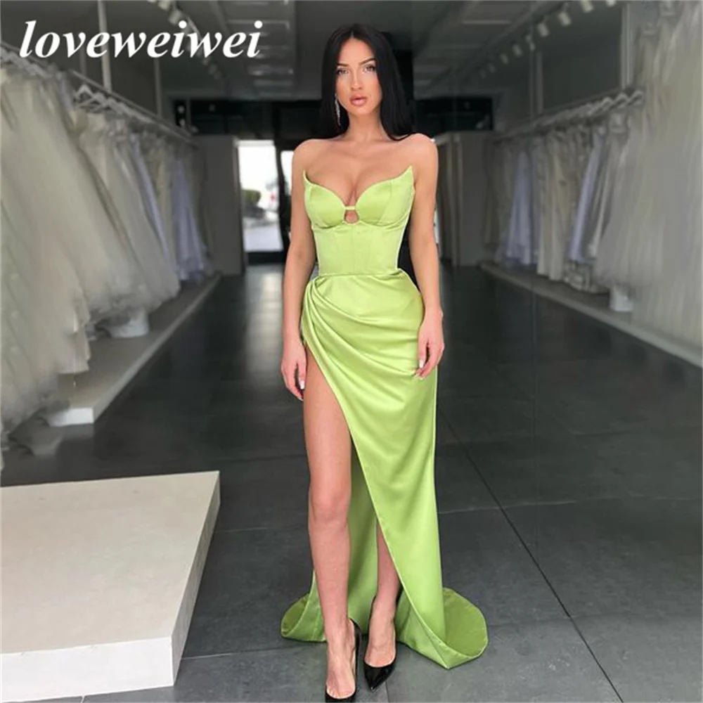 

Loveweiwei Spaghetti Strap Evening Dresses Mint High Split Prom Dresses Mermaid Sexy Evening Gown Elegant Wedding Party Dress