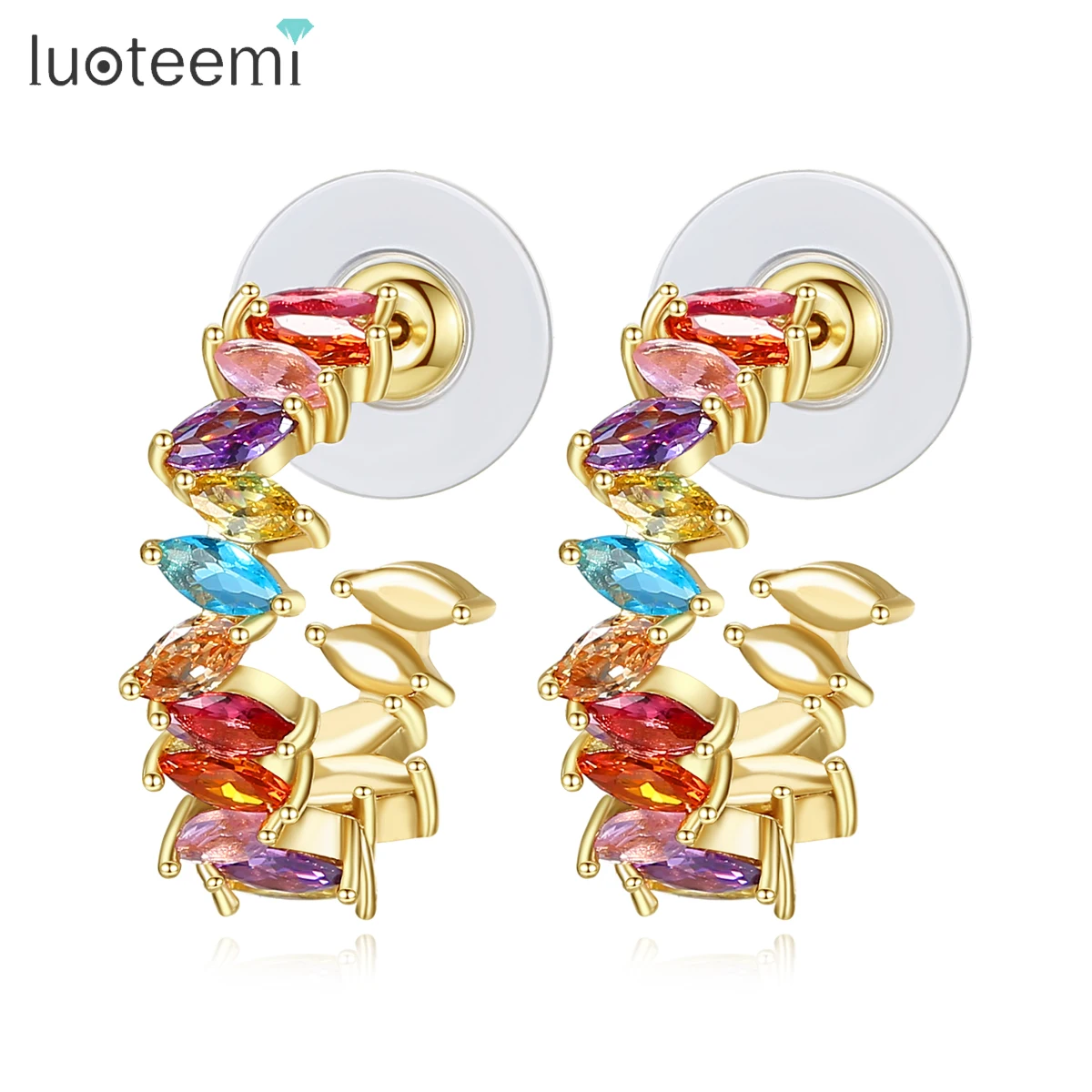 

LUOTEEMI New Fashion Rainbow CZ Hoop Earrings for Women Jewelry Cuff Boucle D'Oreille Girl Party Accessories Christmas Gifts