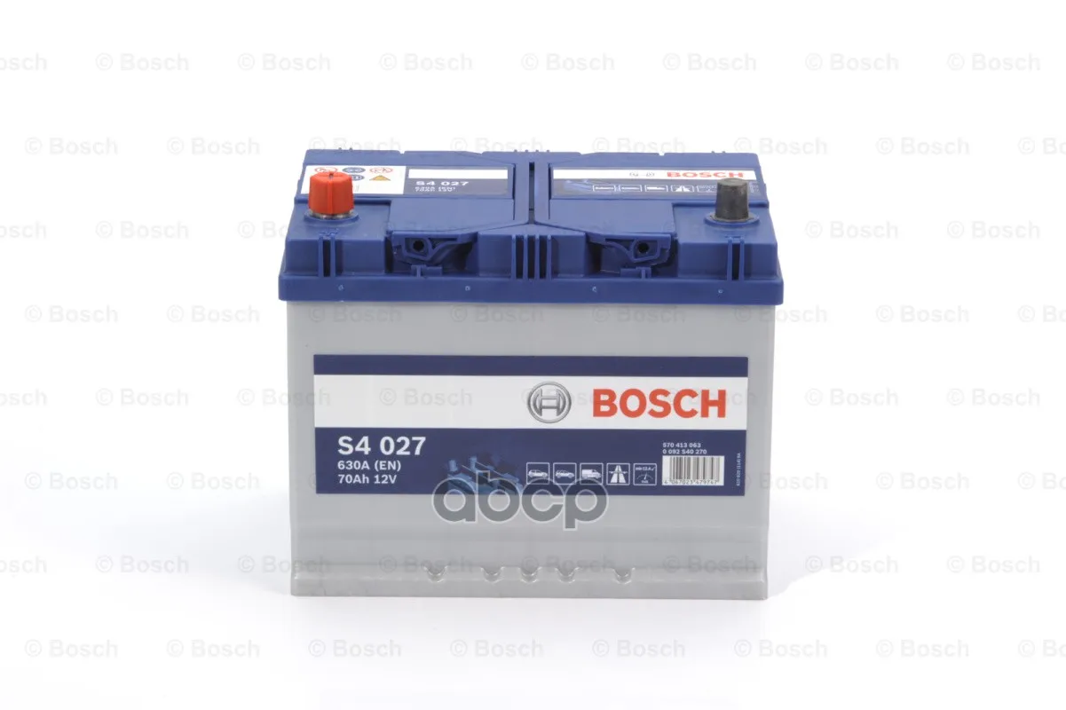 Акб S4 027 12v 70ah 630a 261x175x220 /+-/ Bosch арт. 0092s40270