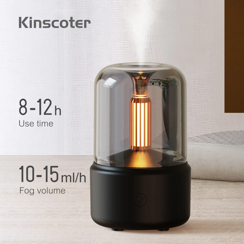 Candlelight Aroma Diffuser Portable 120ml Electric USB Air Humidifier Essential Oil Cool Mist Maker Fogger with LED Night Light