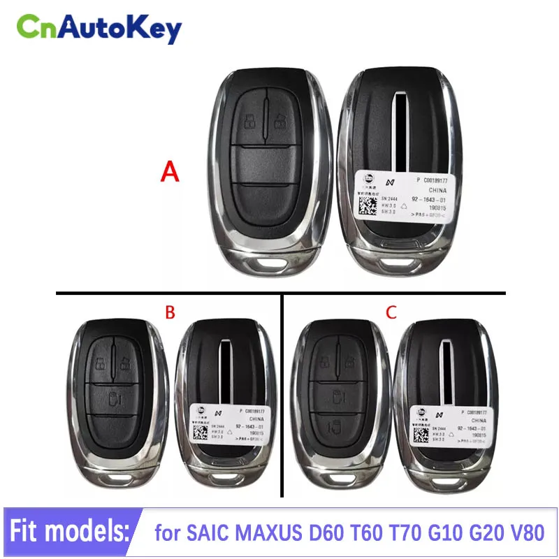 

CN032003 Original 3/4 Button Smart Car Key Keyless Remote 433Mhz With ID47 Chip For SAIC MAXUS D60 T60 T70 G10 G20 V80