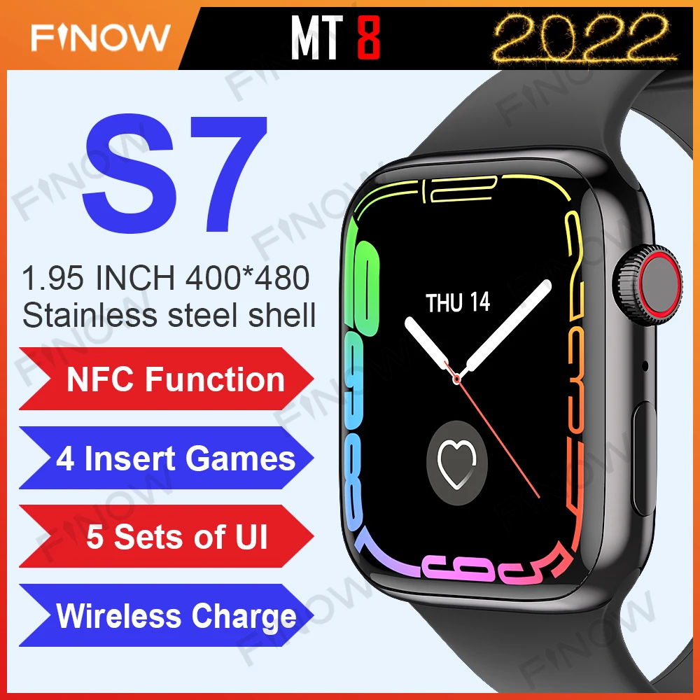 

Finow MT8 Smart Watch 2022 for Men Series 7 1.95" sports watches BT Call Stainless Steel reloj hombre Smartwatch Pk IWO IW8 W57